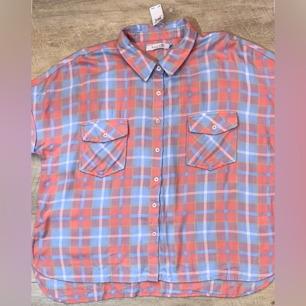 NWT Billy T. Women’s Easy Peasy Plaid Front Button Shirt Size XL - Picture 5 of 10
